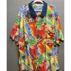 Genelli Retro 90’s 100% Silk Colorful Vacation Button Down Shirt Mens Size 4X